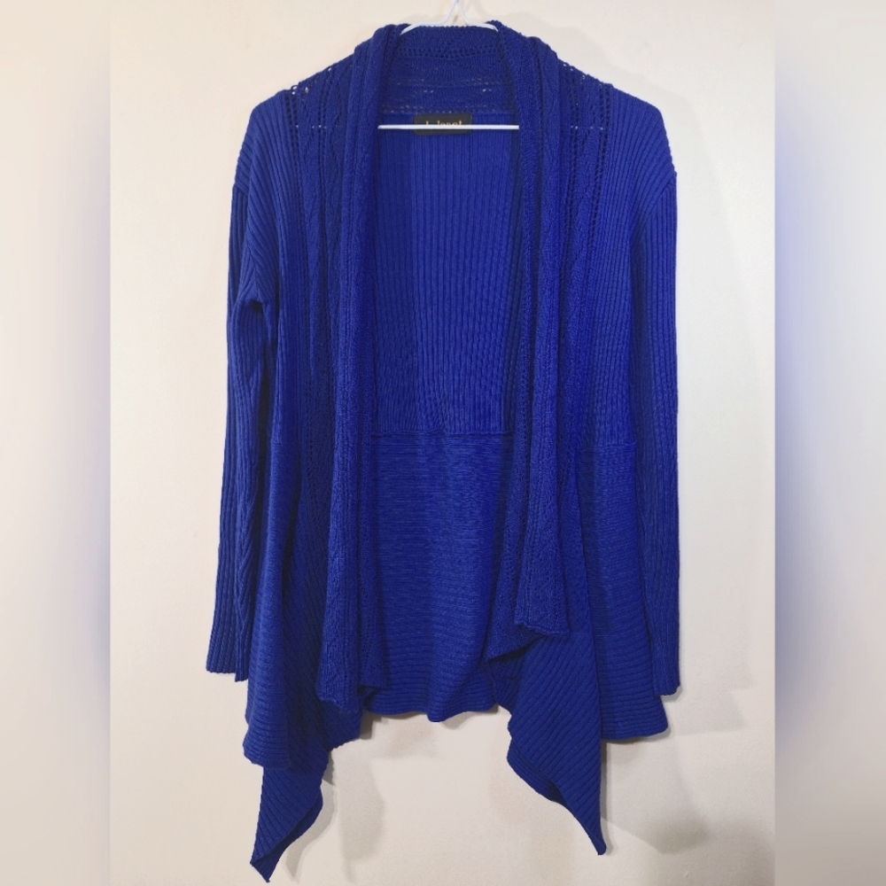 J. Janet M Royal Blue Open Knit Lace Waterfall Cardigan